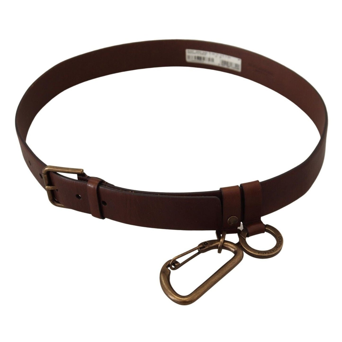 Dolce & Gabbana Brown Leather Gold Metal Buckle Carabiner Belt Dolce & Gabbana
