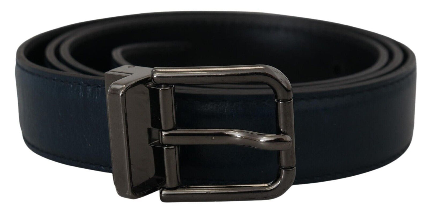 Dolce & Gabbana Blue Leather Silver Metal Buckle Vintage Belt Dolce & Gabbana