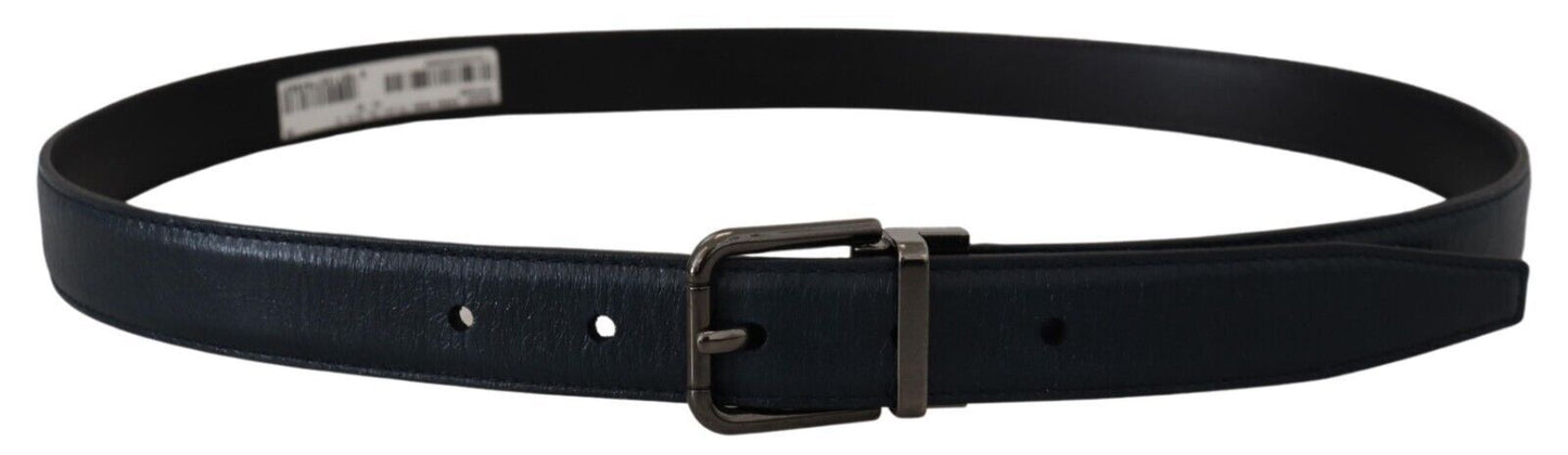 Dolce & Gabbana Blue Leather Silver Metal Buckle Vintage Belt Dolce & Gabbana