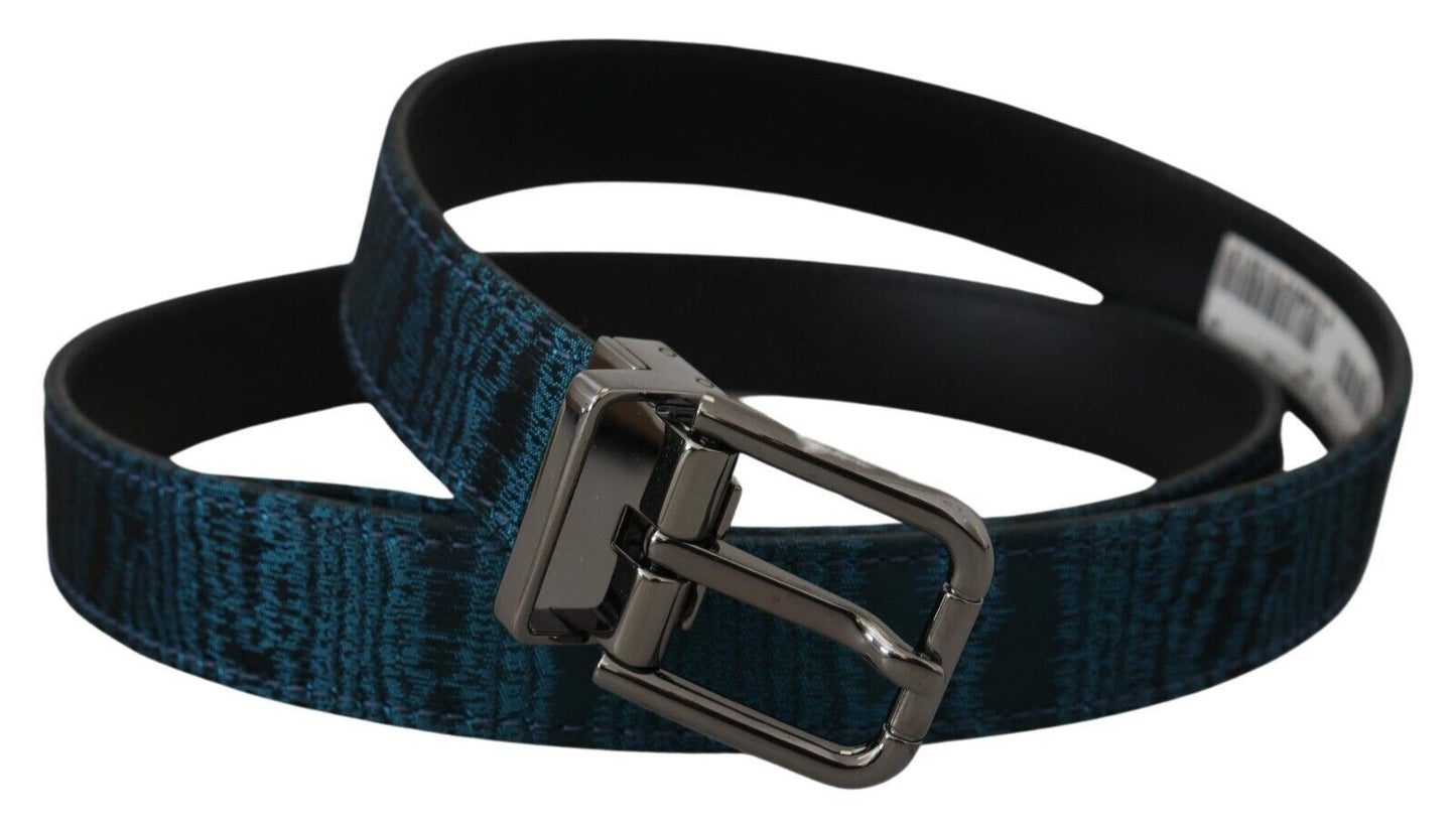 Dolce & Gabbana Blue Jacquard Moire Silver Metal Belt Men Dolce & Gabbana