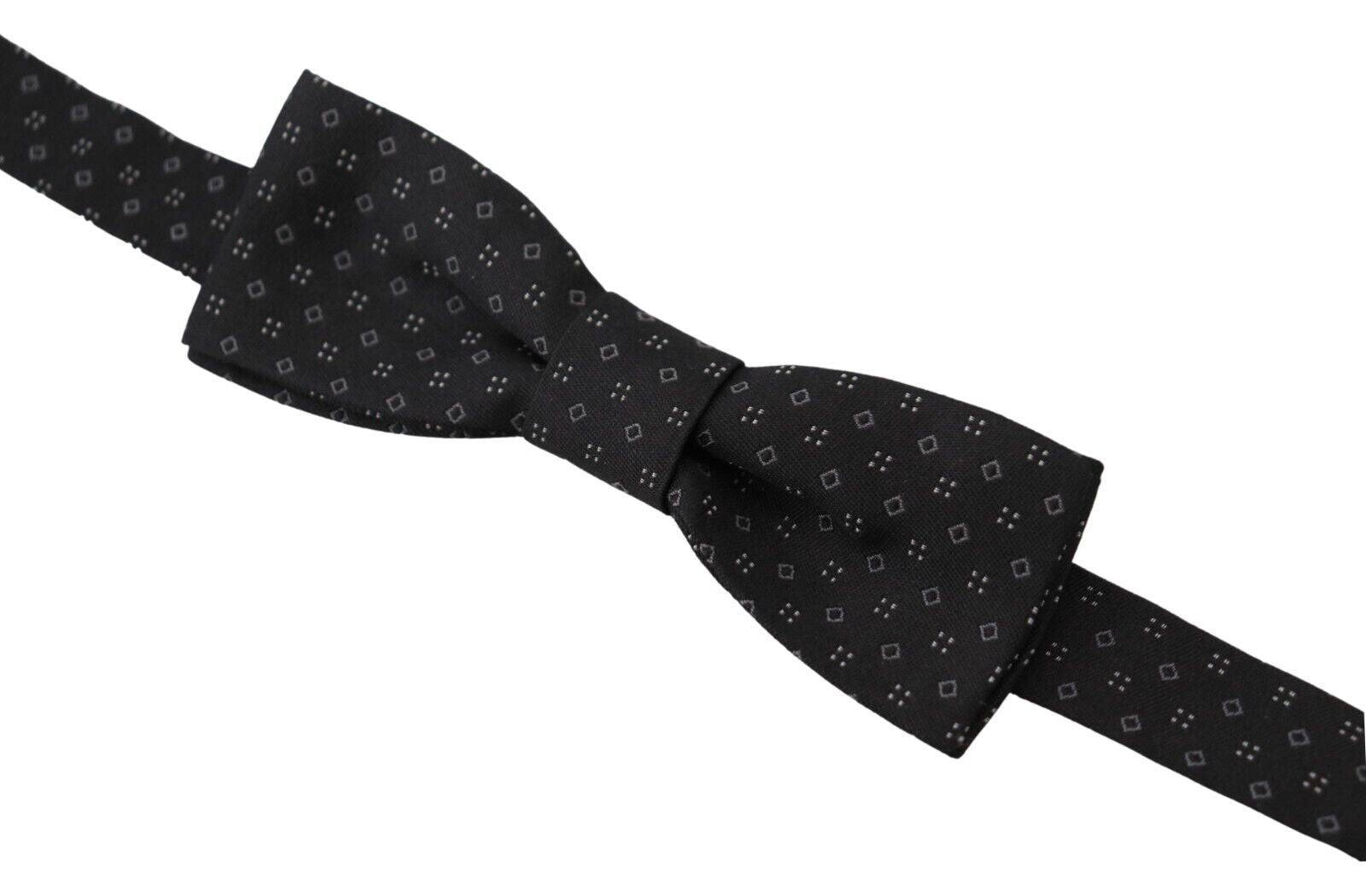 Dolce & Gabbana Black Pattern Silk Adjustable Neck Papillon Bow Tie Dolce & Gabbana