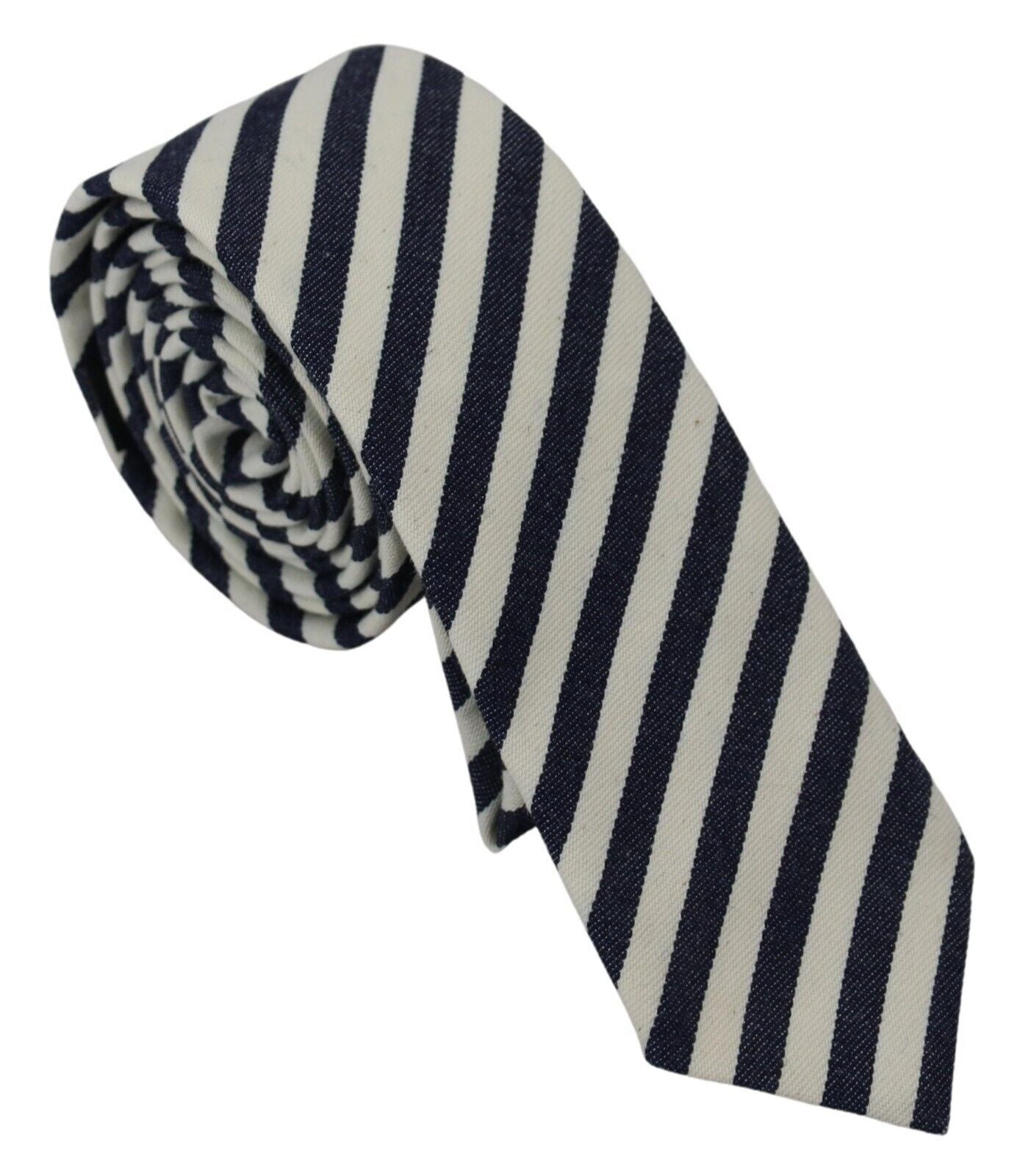 Denny Rose White Blue Striped Classic Adjustable Men Silk Tie Denny Rose