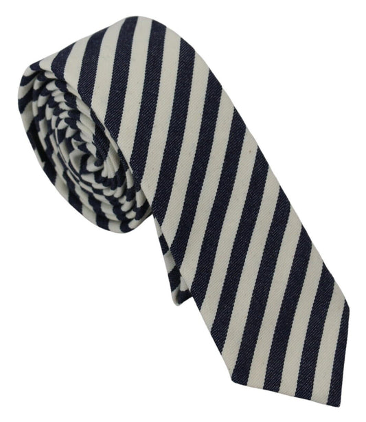 Denny Rose White Blue Striped Classic Adjustable Men Silk Tie Denny Rose