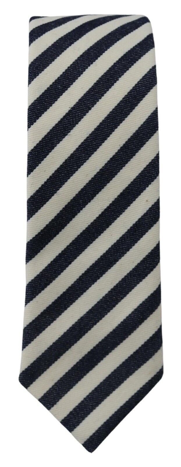 Denny Rose White Blue Striped Classic Adjustable Men Silk Tie Denny Rose