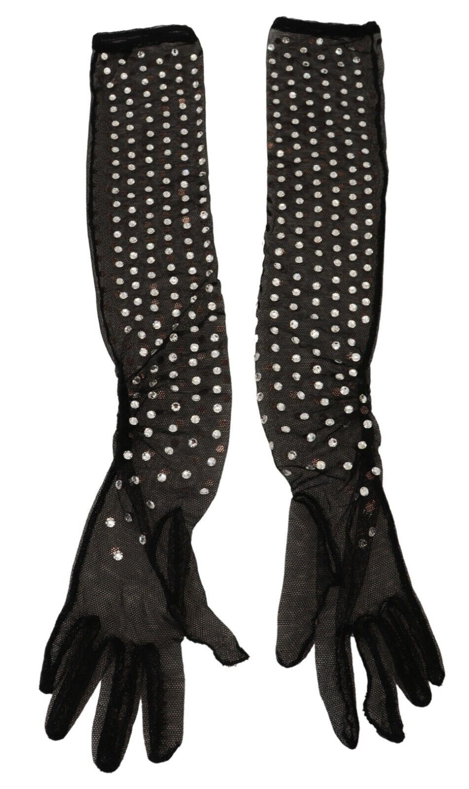 Dolce & Gabbana Black Crystal Elbow Length Cotton Tulle Gloves Dolce & Gabbana