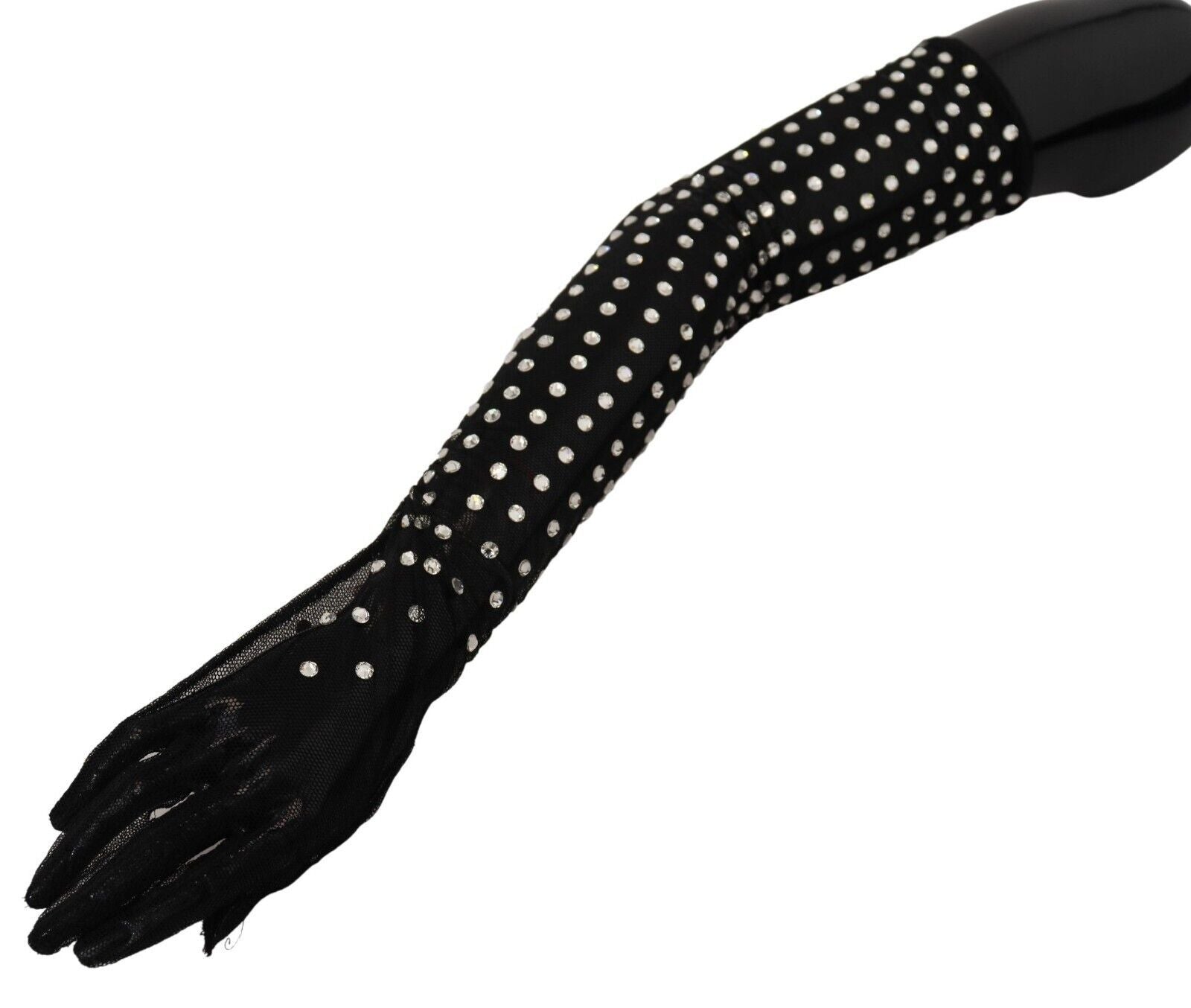 Dolce & Gabbana Black Crystal Elbow Length Cotton Tulle Gloves Dolce & Gabbana