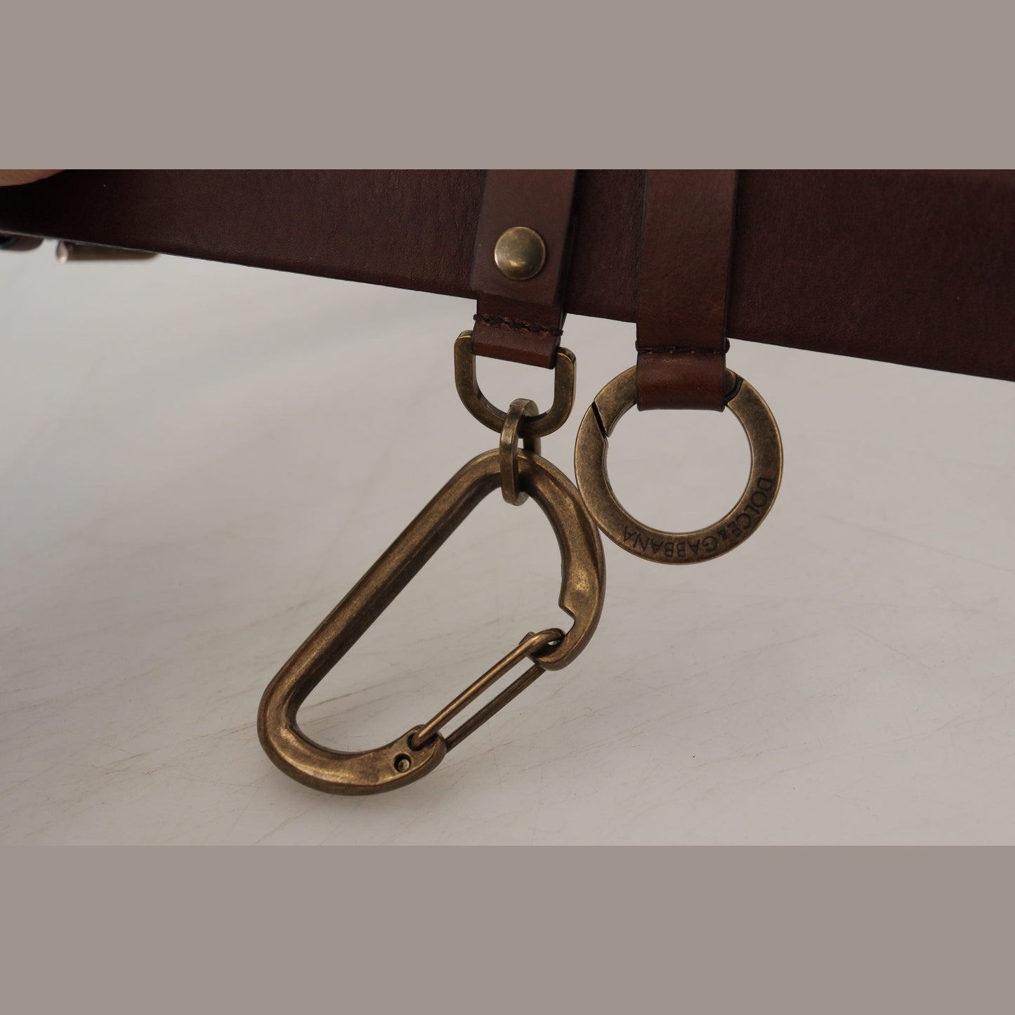 Dolce & Gabbana Brown Leather Gold Metal Buckle Carabiner Belt Dolce & Gabbana