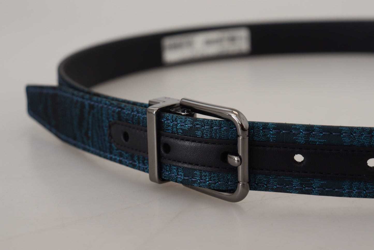 Dolce & Gabbana Blue Jacquard Moire Silver Metal Belt Men Dolce & Gabbana