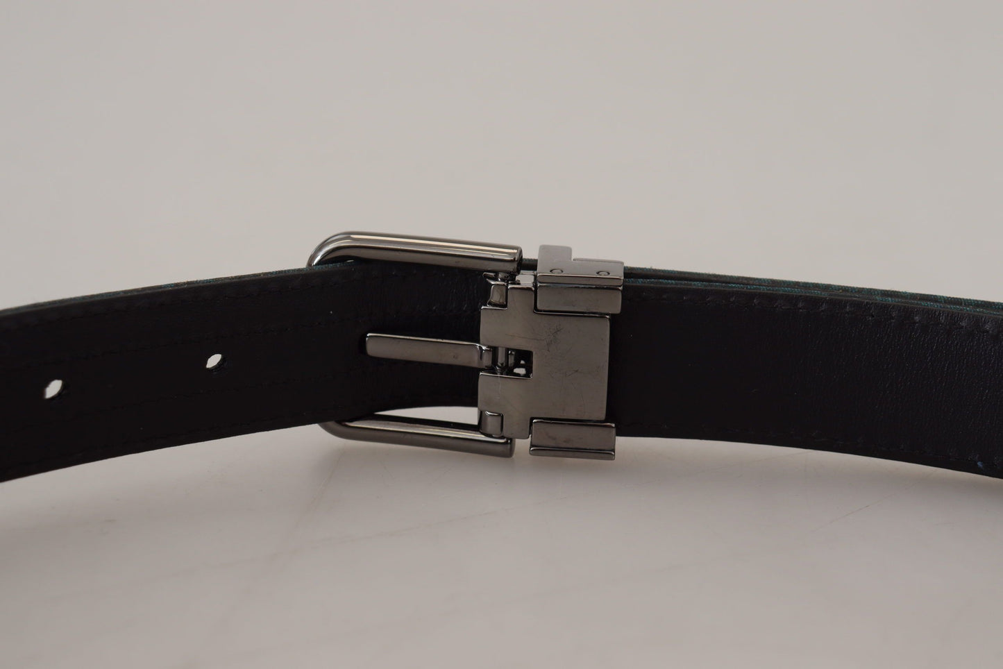 Dolce & Gabbana Blue Jacquard Moire Silver Metal Belt Men Dolce & Gabbana