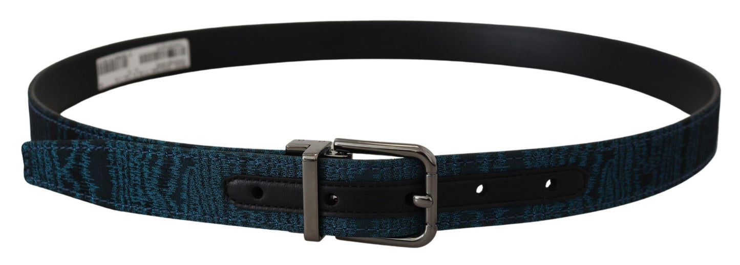 Dolce & Gabbana Blue Jacquard Moire Silver Metal Belt Men Dolce & Gabbana