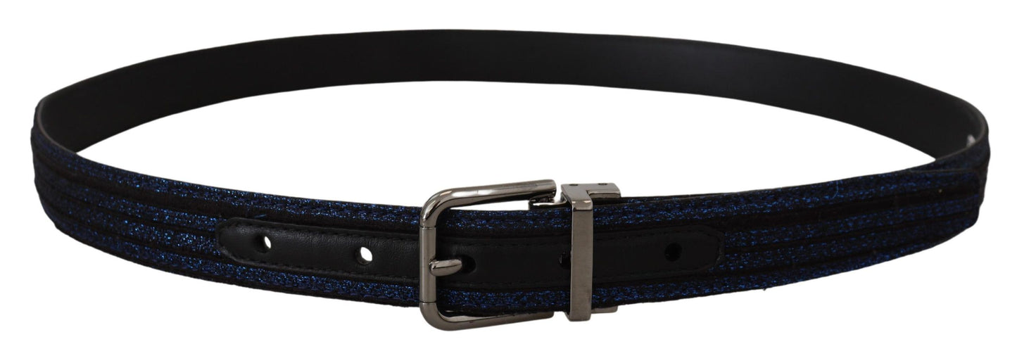 Dolce & Gabbana Blue Jacquard Stripe Silver Buckle Belt Dolce & Gabbana