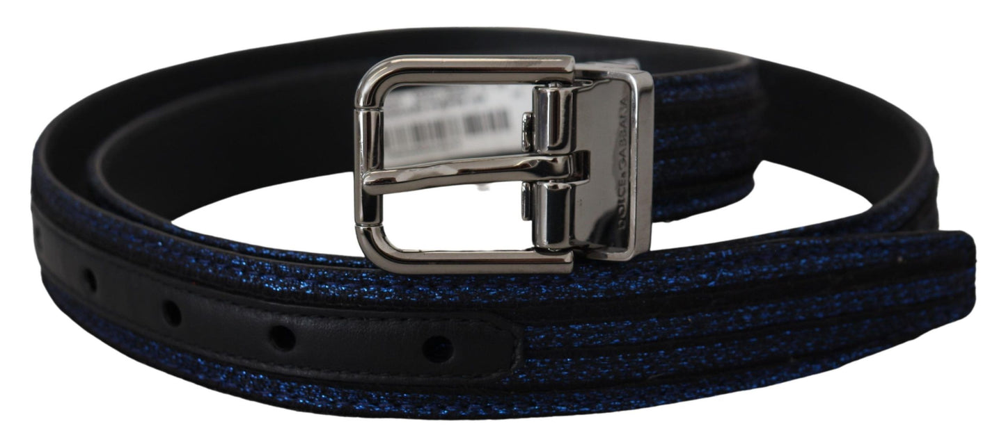 Dolce & Gabbana Blue Jacquard Stripe Silver Buckle Belt Dolce & Gabbana