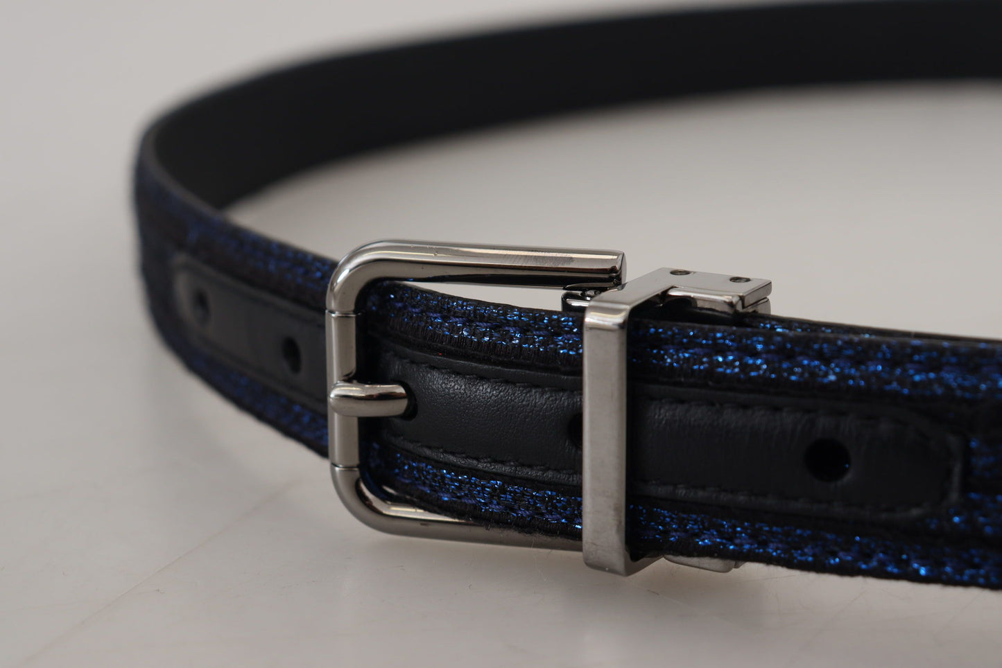 Dolce & Gabbana Blue Jacquard Stripe Silver Buckle Belt Dolce & Gabbana