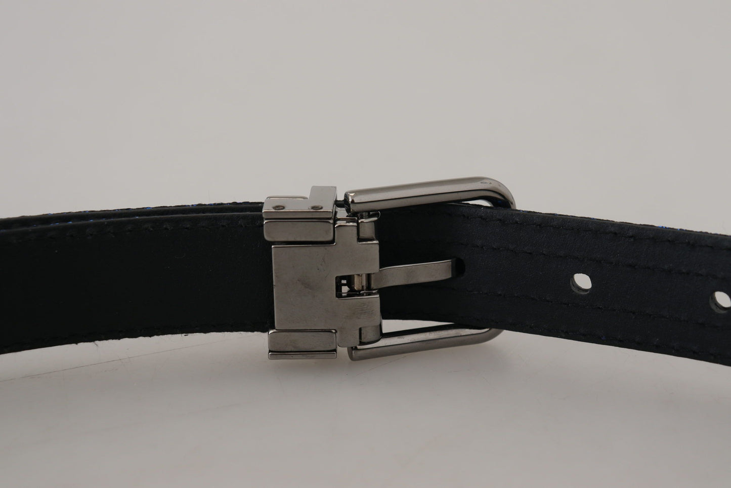 Dolce & Gabbana Blue Jacquard Stripe Silver Buckle Belt Dolce & Gabbana
