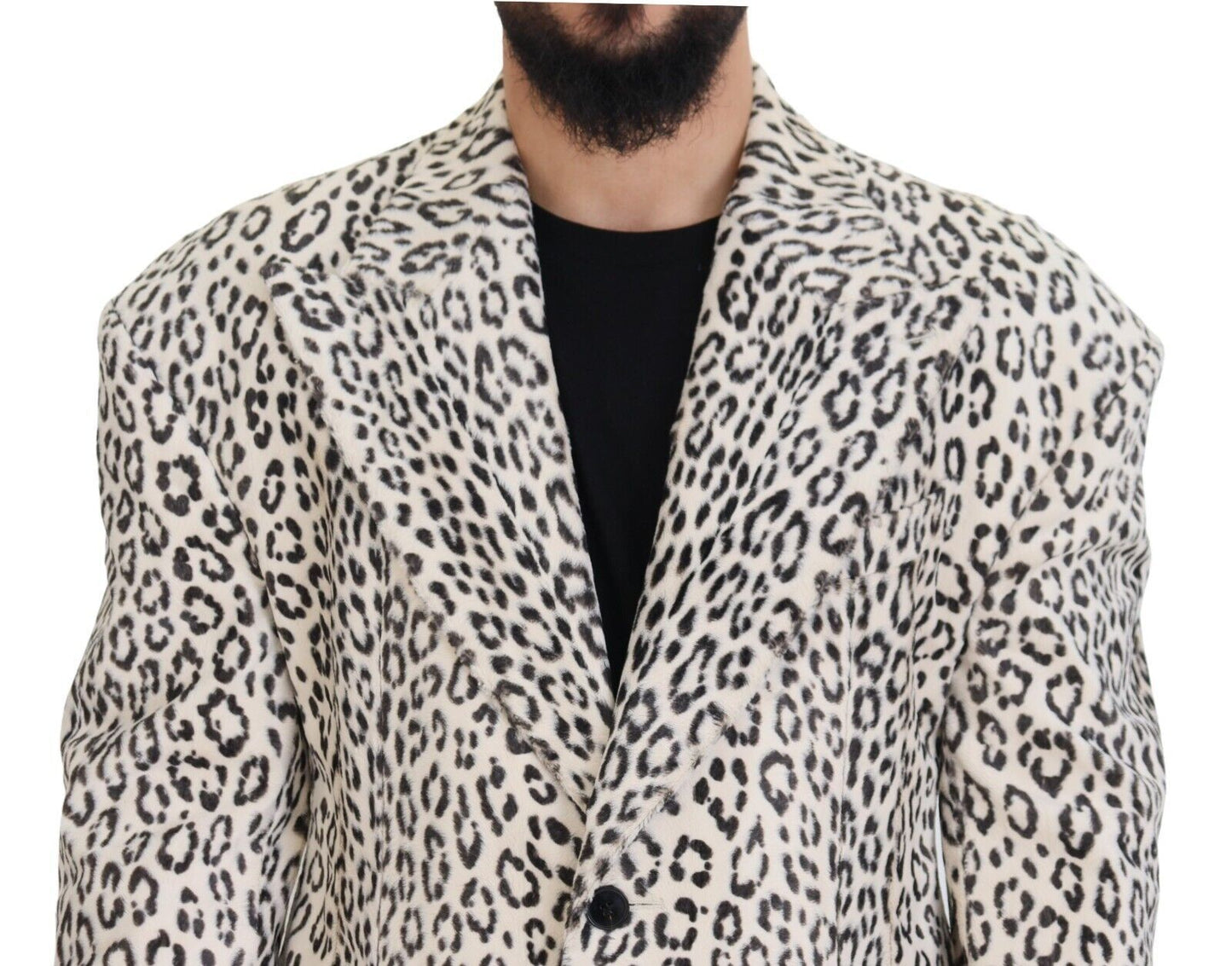 Dolce & Gabbana White Leopard Single Breasted Coat Blazer Dolce & Gabbana
