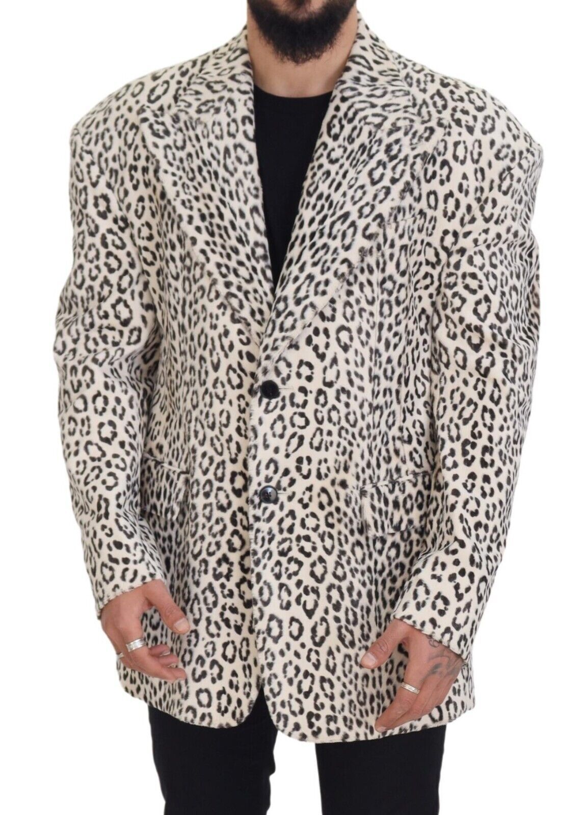 Dolce & Gabbana White Leopard Single Breasted Coat Blazer Dolce & Gabbana