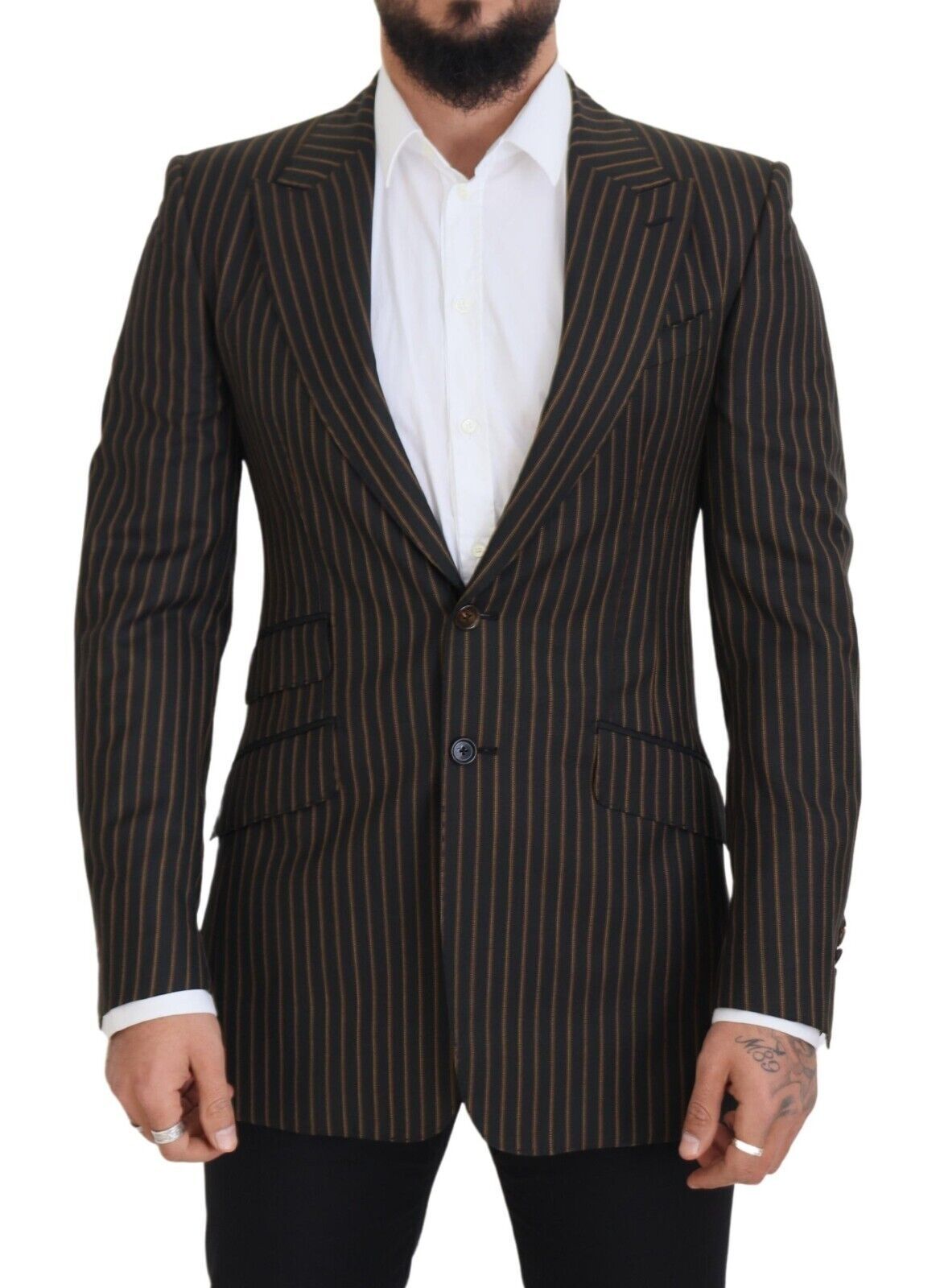 Dolce & Gabbana Black Brown Stripes Single Breasted Blazer Dolce & Gabbana
