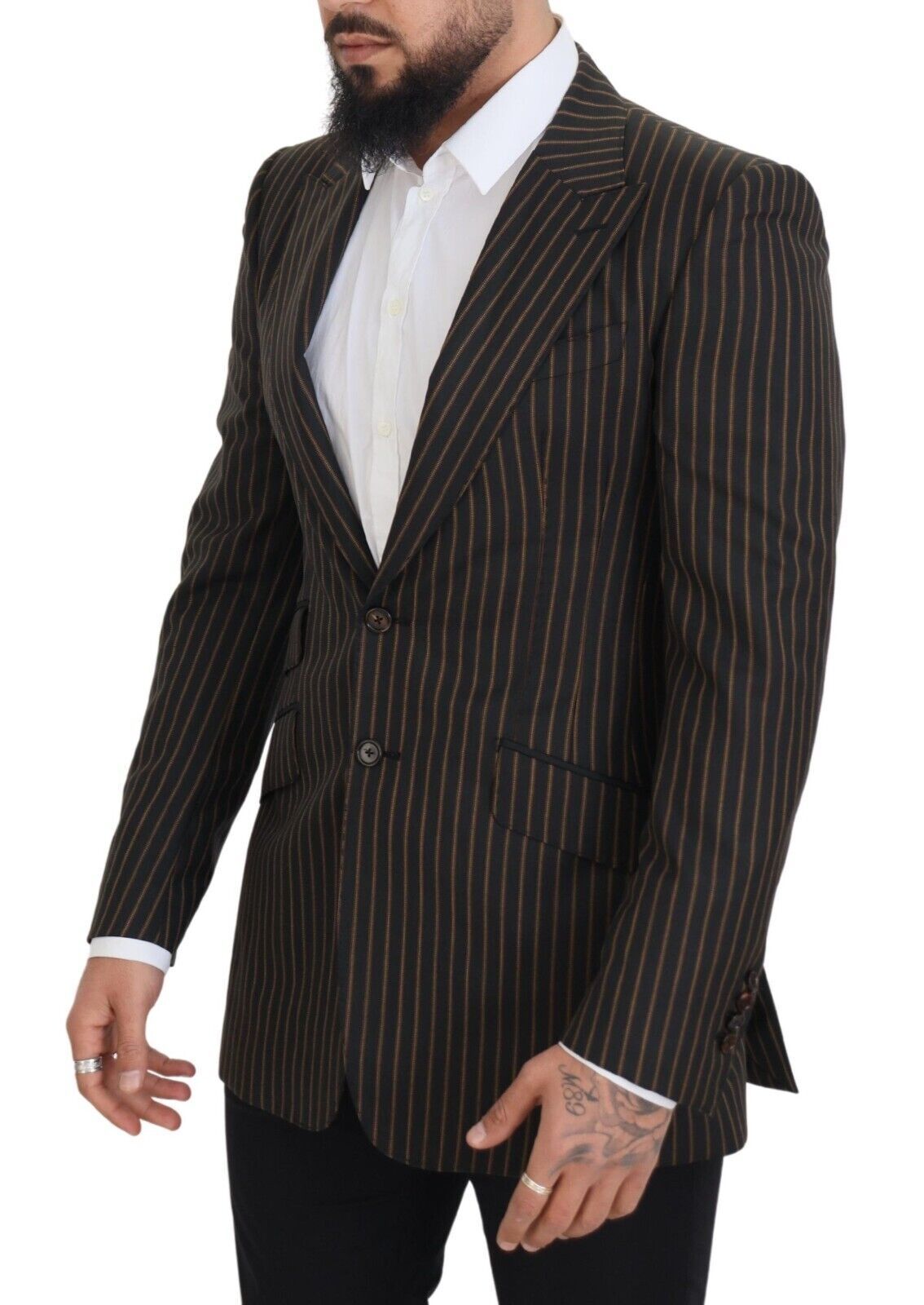 Dolce & Gabbana Black Brown Stripes Single Breasted Blazer Dolce & Gabbana