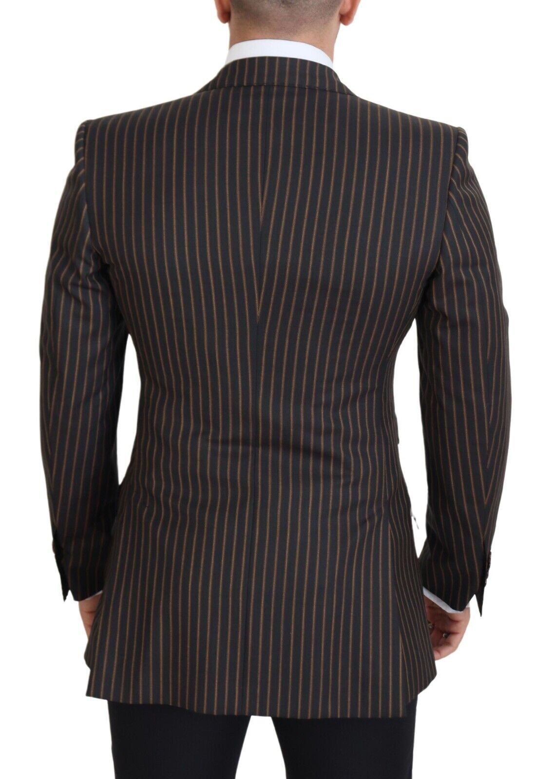 Dolce & Gabbana Black Brown Stripes Single Breasted Blazer Dolce & Gabbana