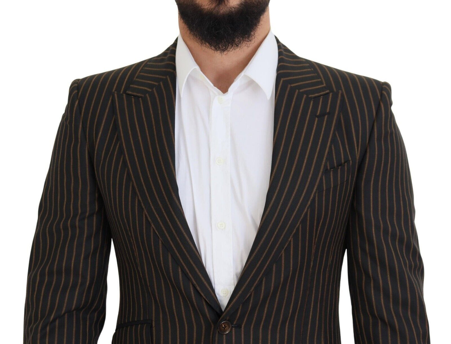 Dolce & Gabbana Black Brown Stripes Single Breasted Blazer Dolce & Gabbana