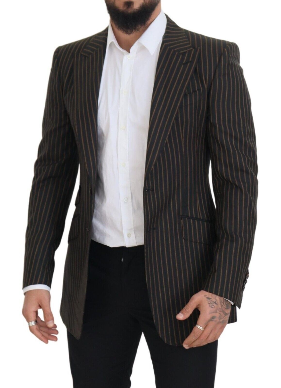 Dolce & Gabbana Black Brown Stripes Single Breasted Blazer Dolce & Gabbana