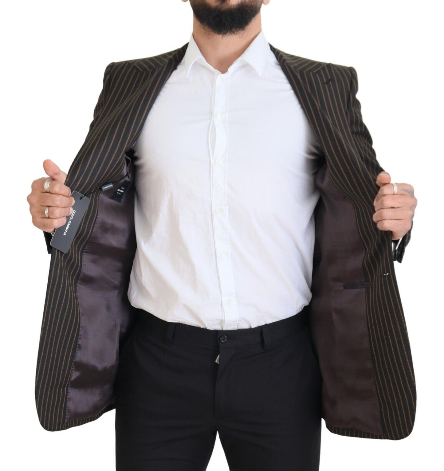 Dolce & Gabbana Black Brown Stripes Single Breasted Blazer Dolce & Gabbana