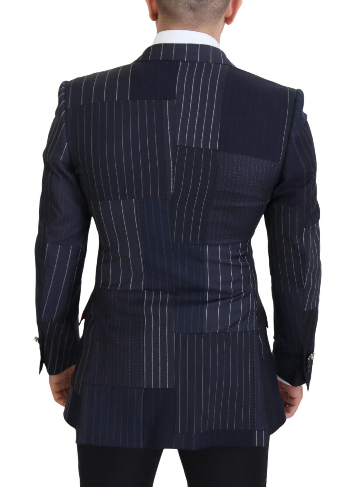 Dolce & Gabbana Blue Wool Patchwork Double Breasted Blazer Dolce & Gabbana