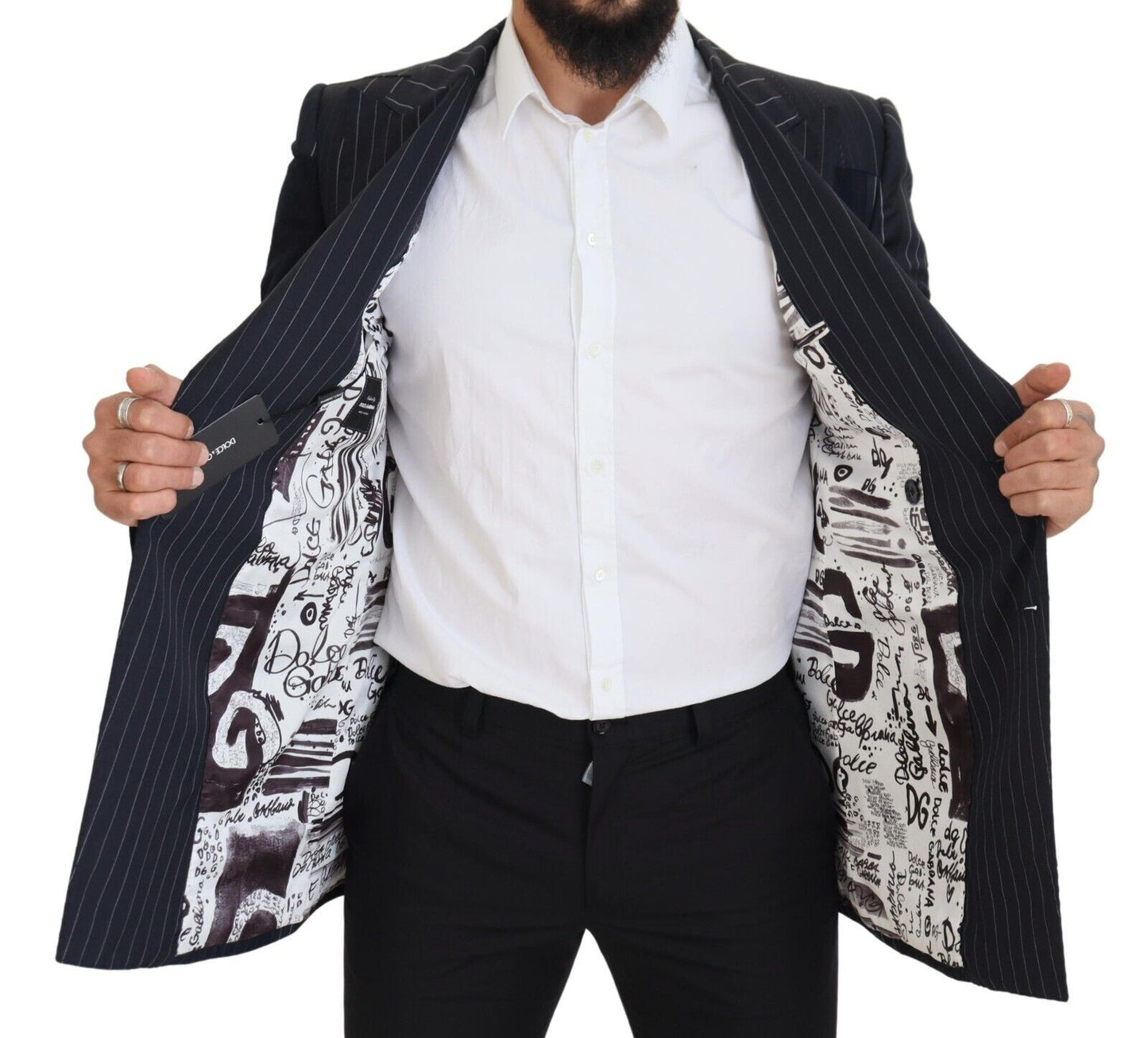 Dolce & Gabbana Blue Wool Patchwork Double Breasted Blazer Dolce & Gabbana