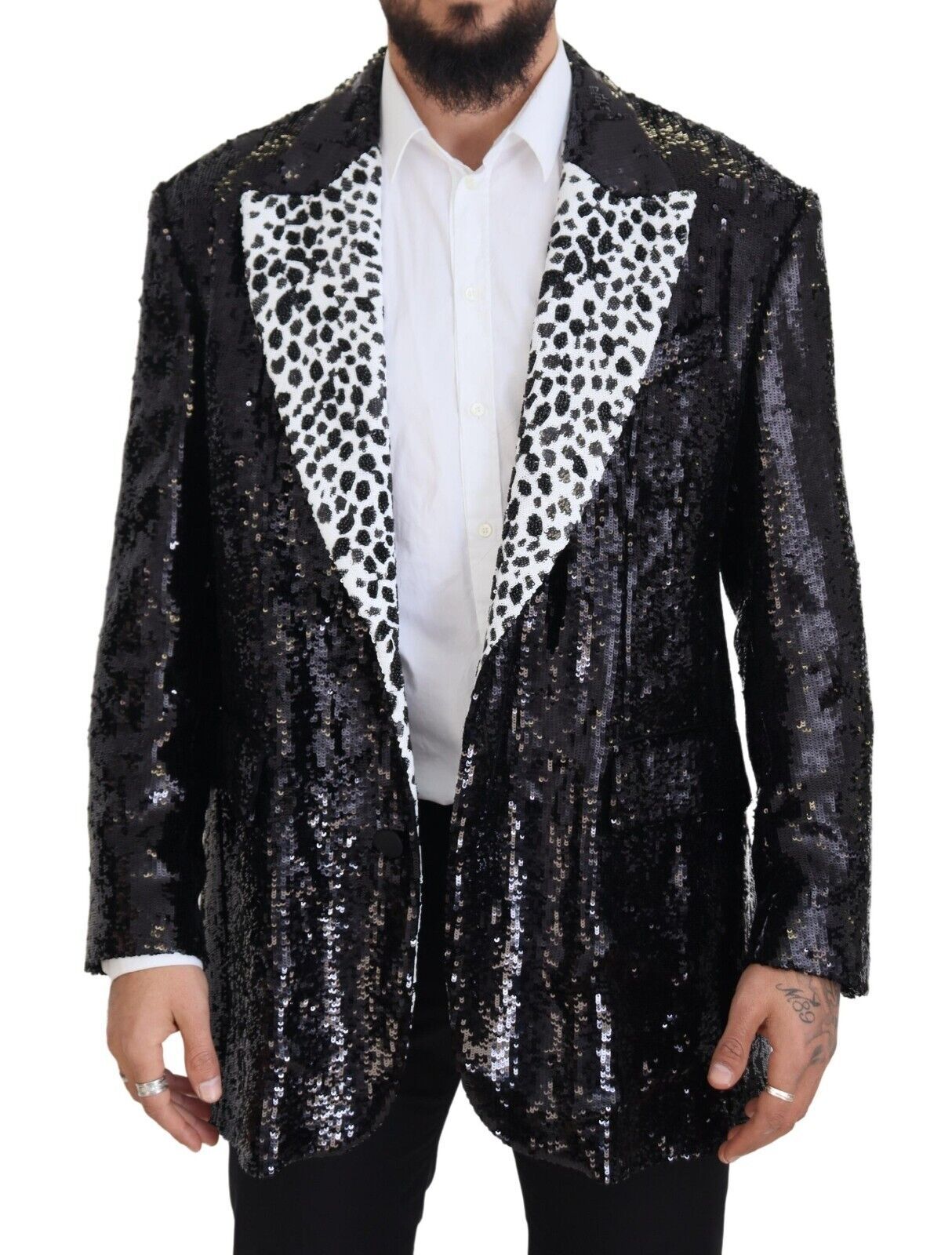 Dolce & Gabbana Black Sequined Cow Pattern Nylon Blazer Dolce & Gabbana