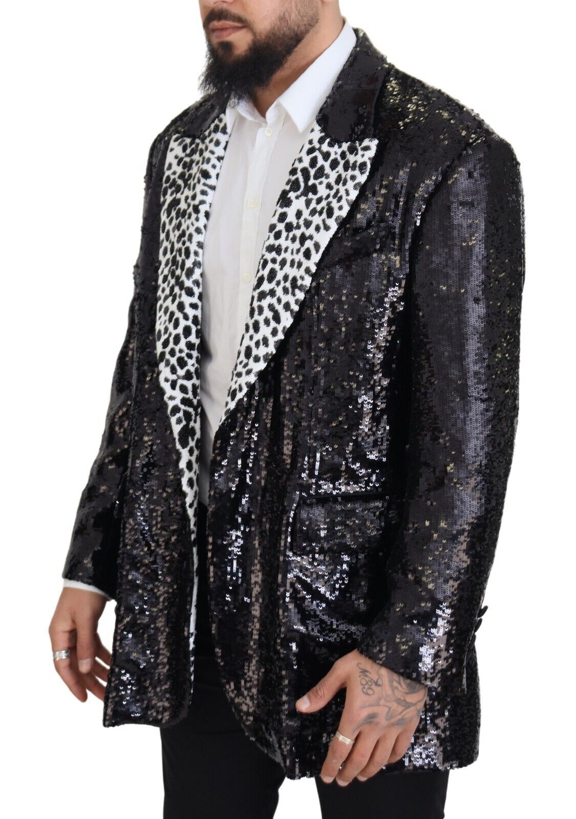 Dolce & Gabbana Black Sequined Cow Pattern Nylon Blazer Dolce & Gabbana