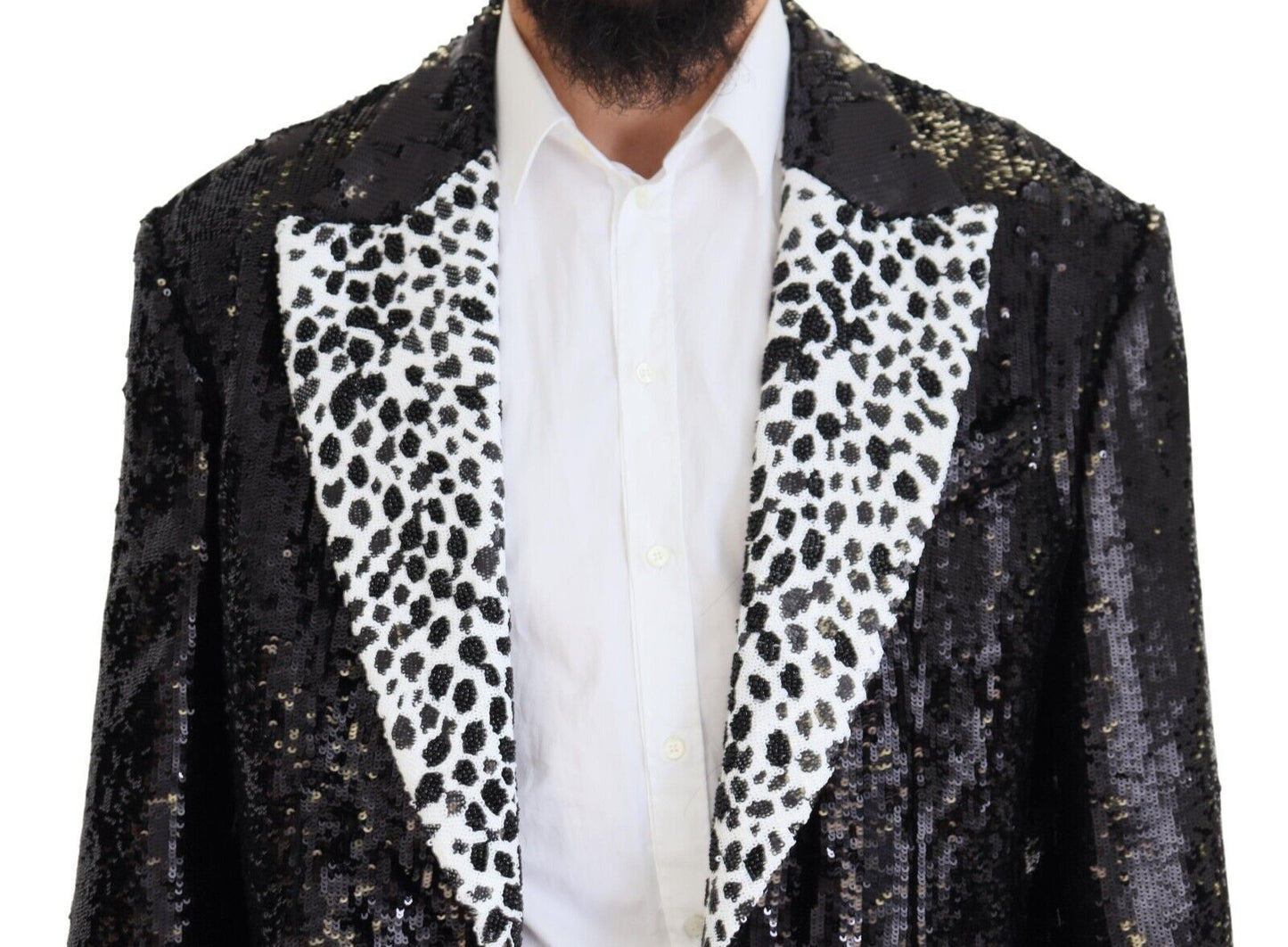 Dolce & Gabbana Black Sequined Cow Pattern Nylon Blazer Dolce & Gabbana