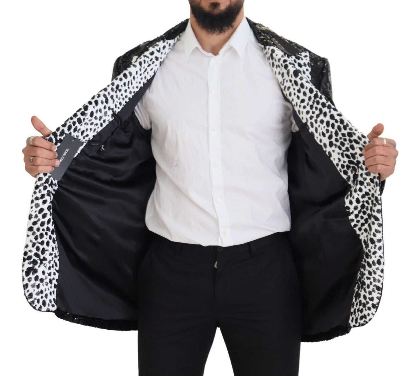 Dolce & Gabbana Black Sequined Cow Pattern Nylon Blazer Dolce & Gabbana