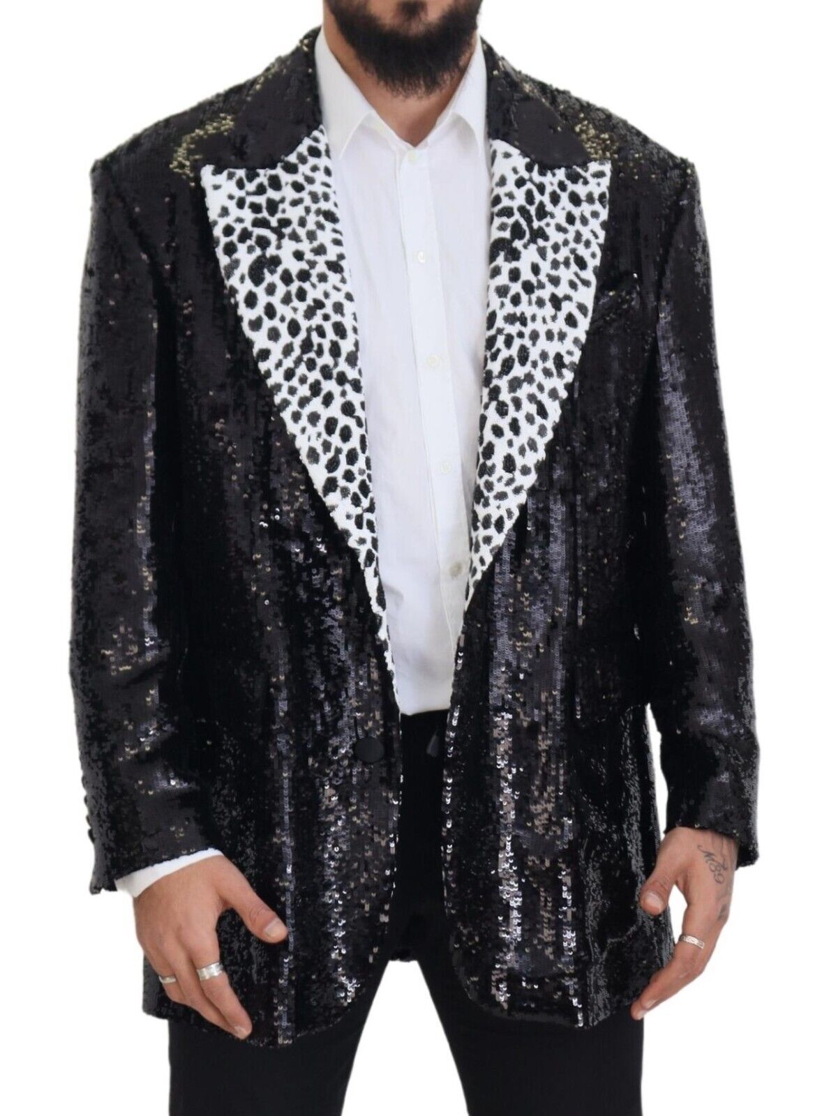 Dolce & Gabbana Black Sequined Cow Pattern Nylon Blazer Dolce & Gabbana