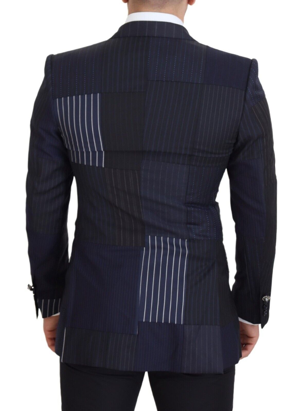 Dolce & Gabbana Blue Wool Patchwork Double Breasted Blazer Dolce & Gabbana