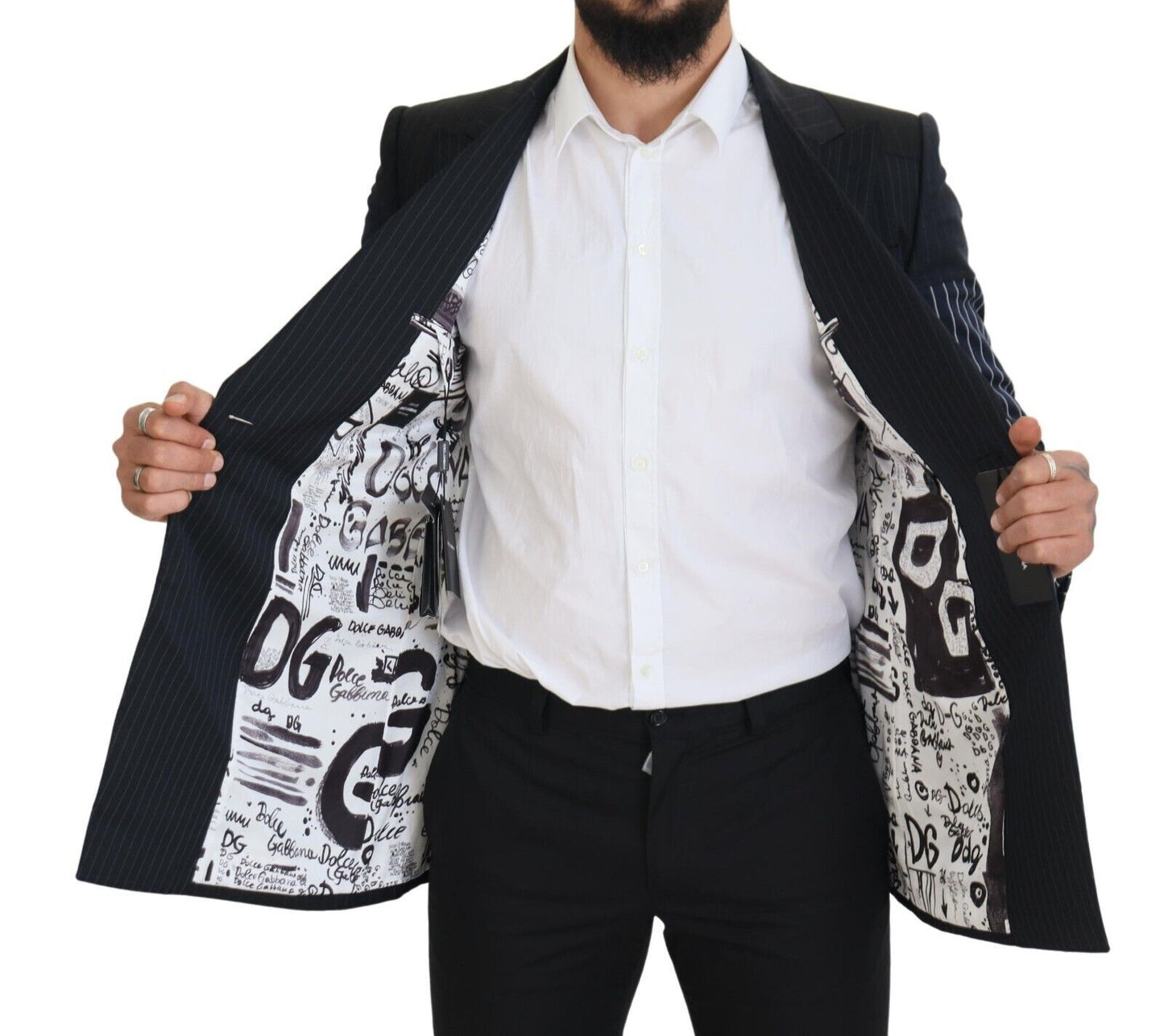 Dolce & Gabbana Blue Wool Patchwork Double Breasted Blazer Dolce & Gabbana