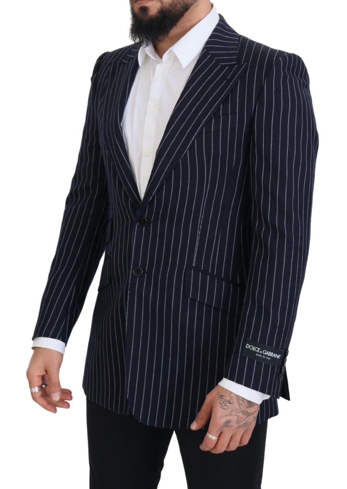 Dolce & Gabbana Dark Blue Stripe Wool Single Breasted Blazer Dolce & Gabbana
