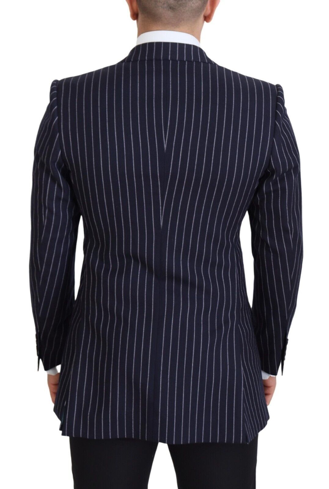 Dolce & Gabbana Dark Blue Stripe Wool Single Breasted Blazer Dolce & Gabbana