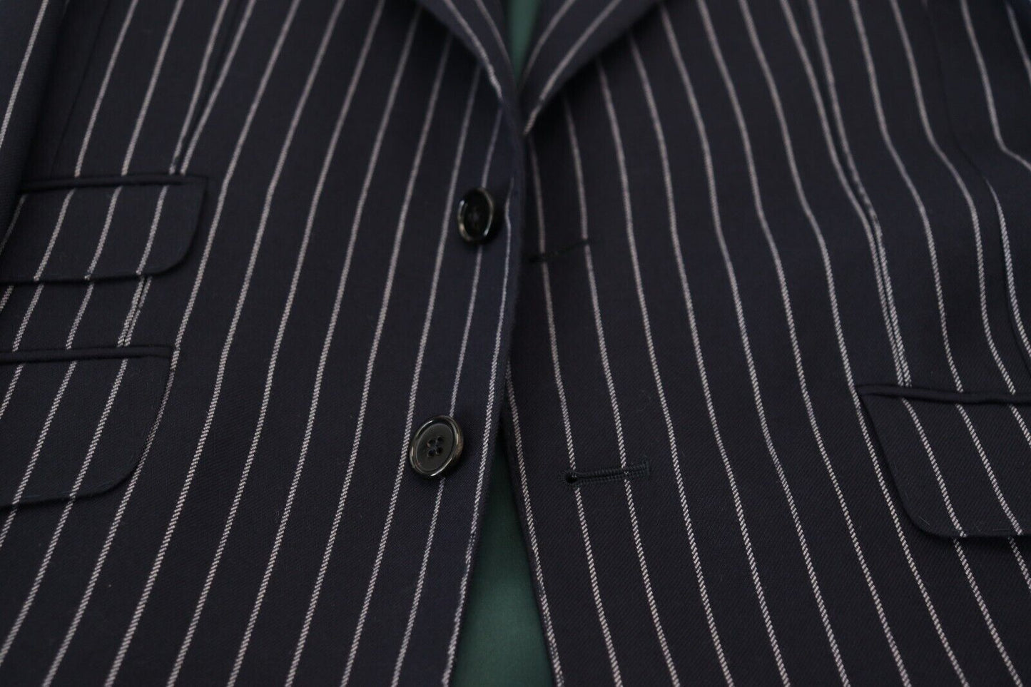 Dolce & Gabbana Dark Blue Stripe Wool Single Breasted Blazer Dolce & Gabbana