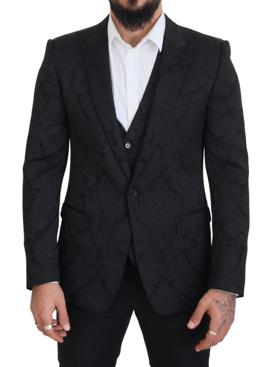 Dolce & Gabbana Black Floral Brocade 2 Piece MARTINI Suit Dolce & Gabbana