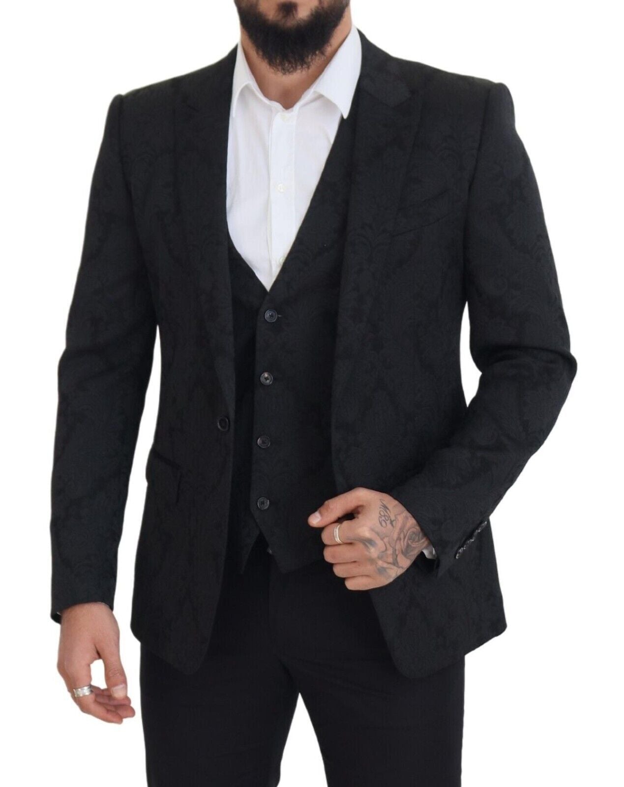 Dolce & Gabbana Black Floral Brocade 2 Piece MARTINI Suit Dolce & Gabbana