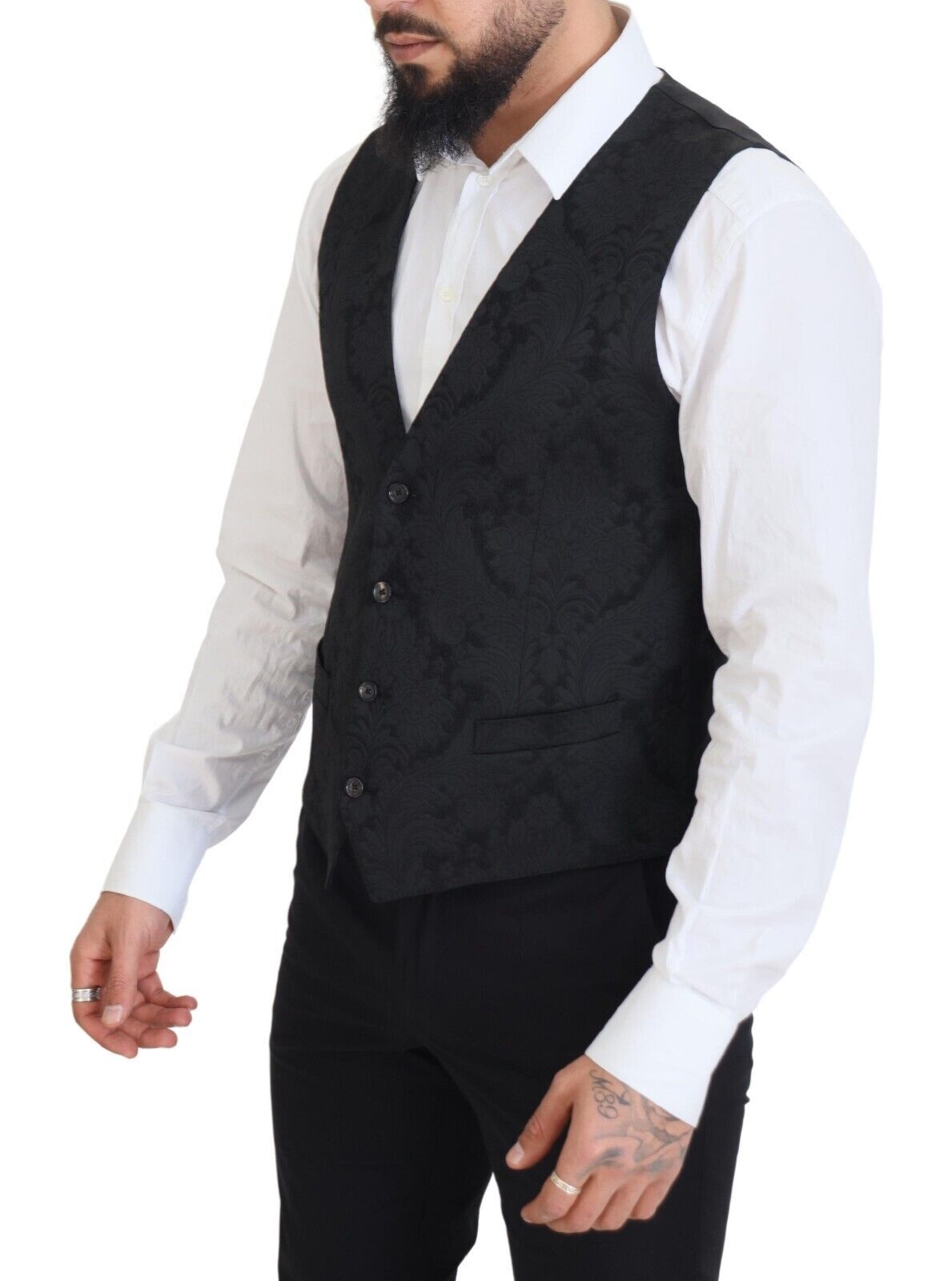 Dolce & Gabbana Black Floral Brocade 2 Piece MARTINI Suit Dolce & Gabbana