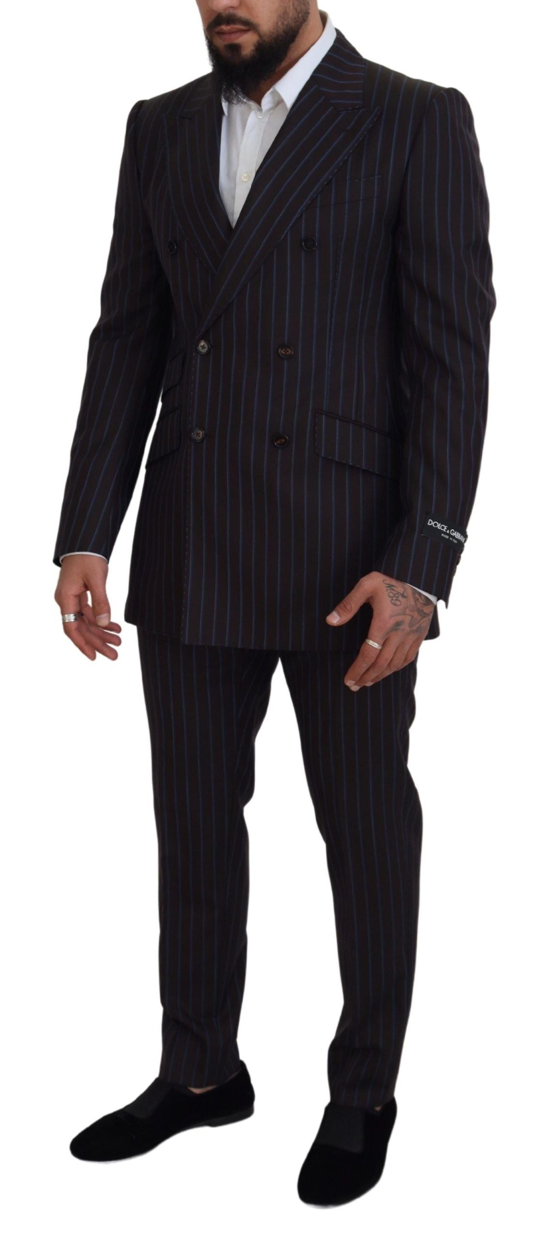 Dolce & Gabbana Black Striped Wool Formal 2 Piece Suit Dolce & Gabbana