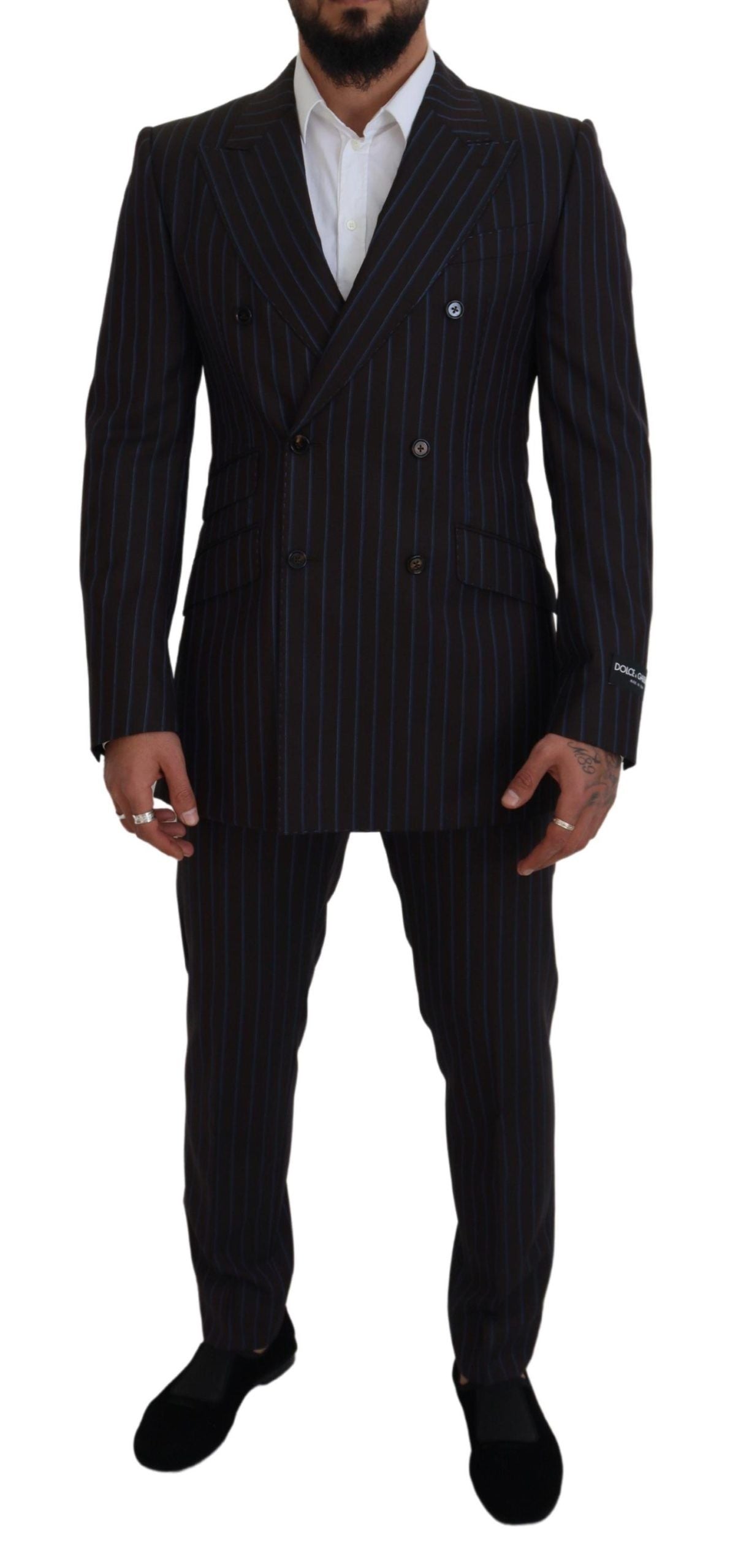 Dolce & Gabbana Black Striped Wool Formal 2 Piece Suit Dolce & Gabbana