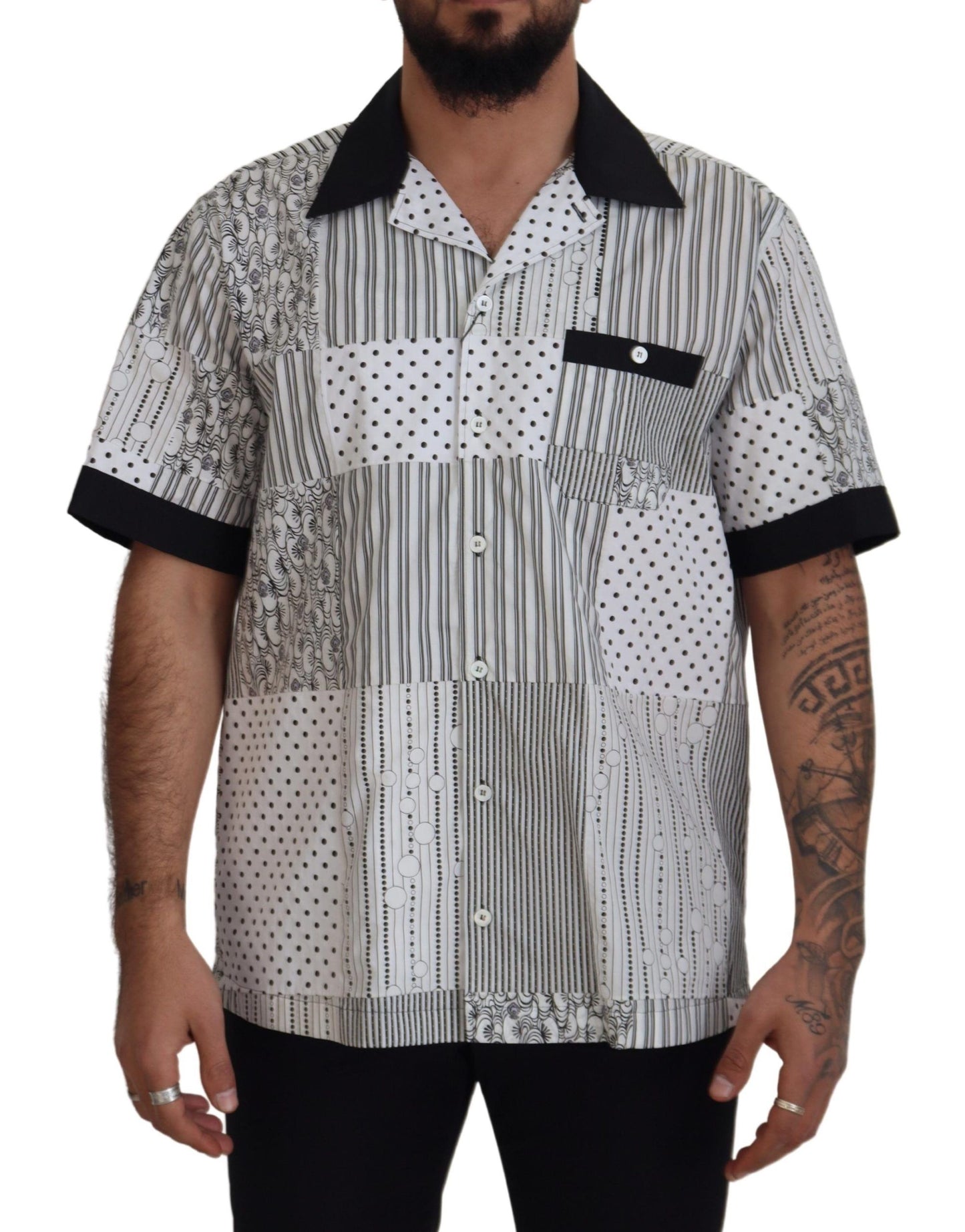 Dolce & Gabbana White Black Patterned Button Down Shirt Dolce & Gabbana
