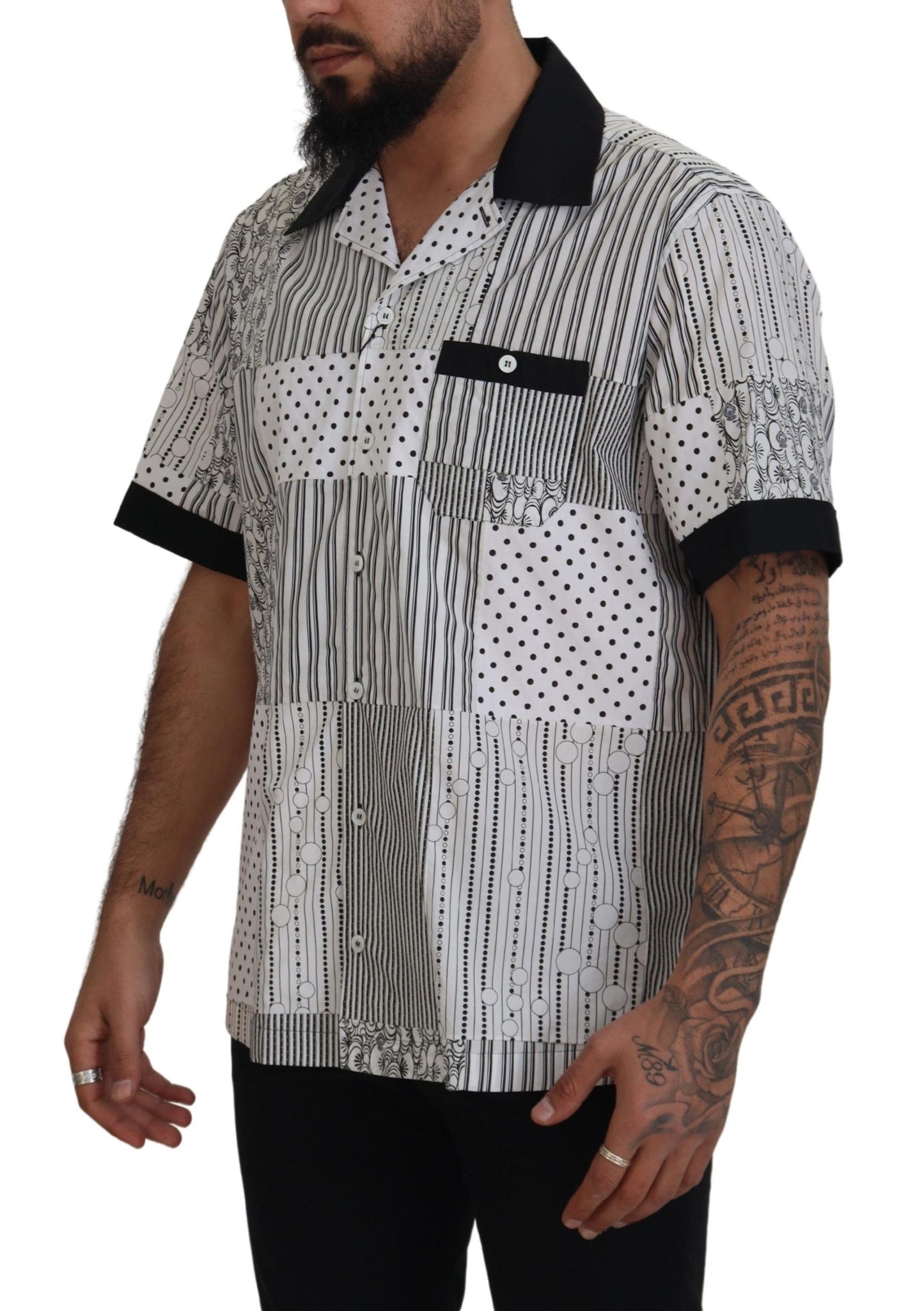 Dolce & Gabbana White Black Patterned Button Down Shirt Dolce & Gabbana