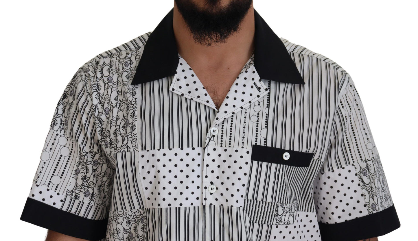 Dolce & Gabbana White Black Patterned Button Down Shirt Dolce & Gabbana