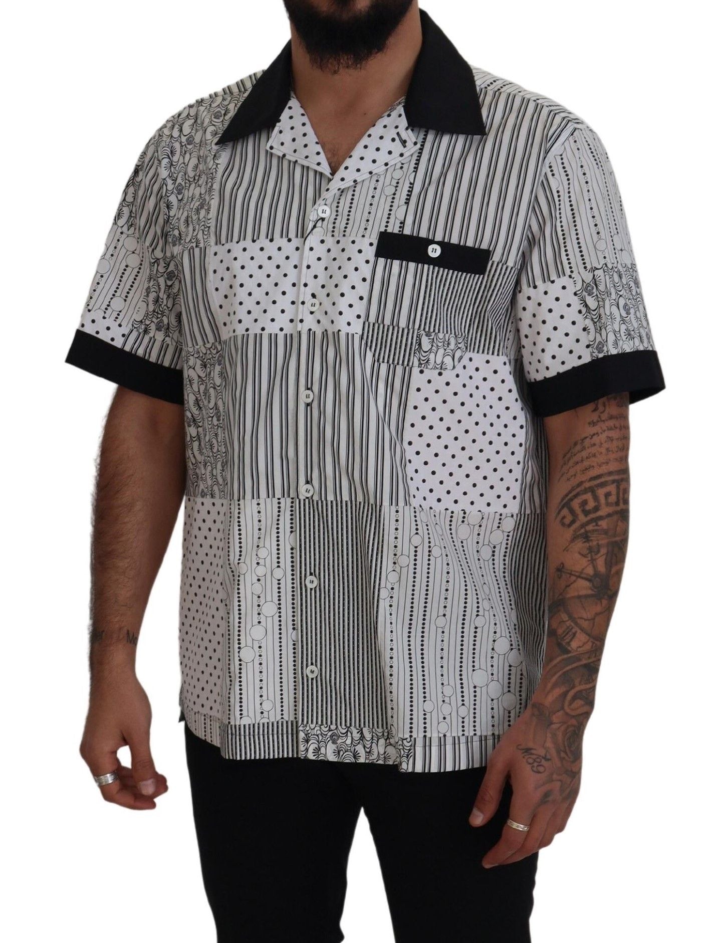 Dolce & Gabbana White Black Patterned Button Down Shirt Dolce & Gabbana