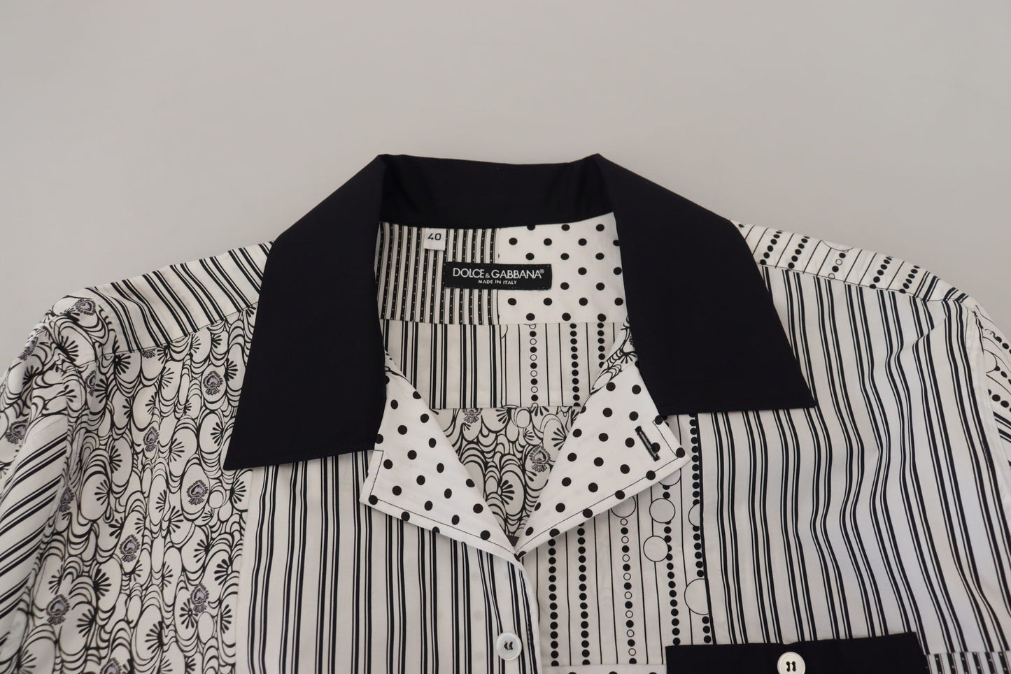 Dolce & Gabbana White Black Patterned Button Down Shirt Dolce & Gabbana