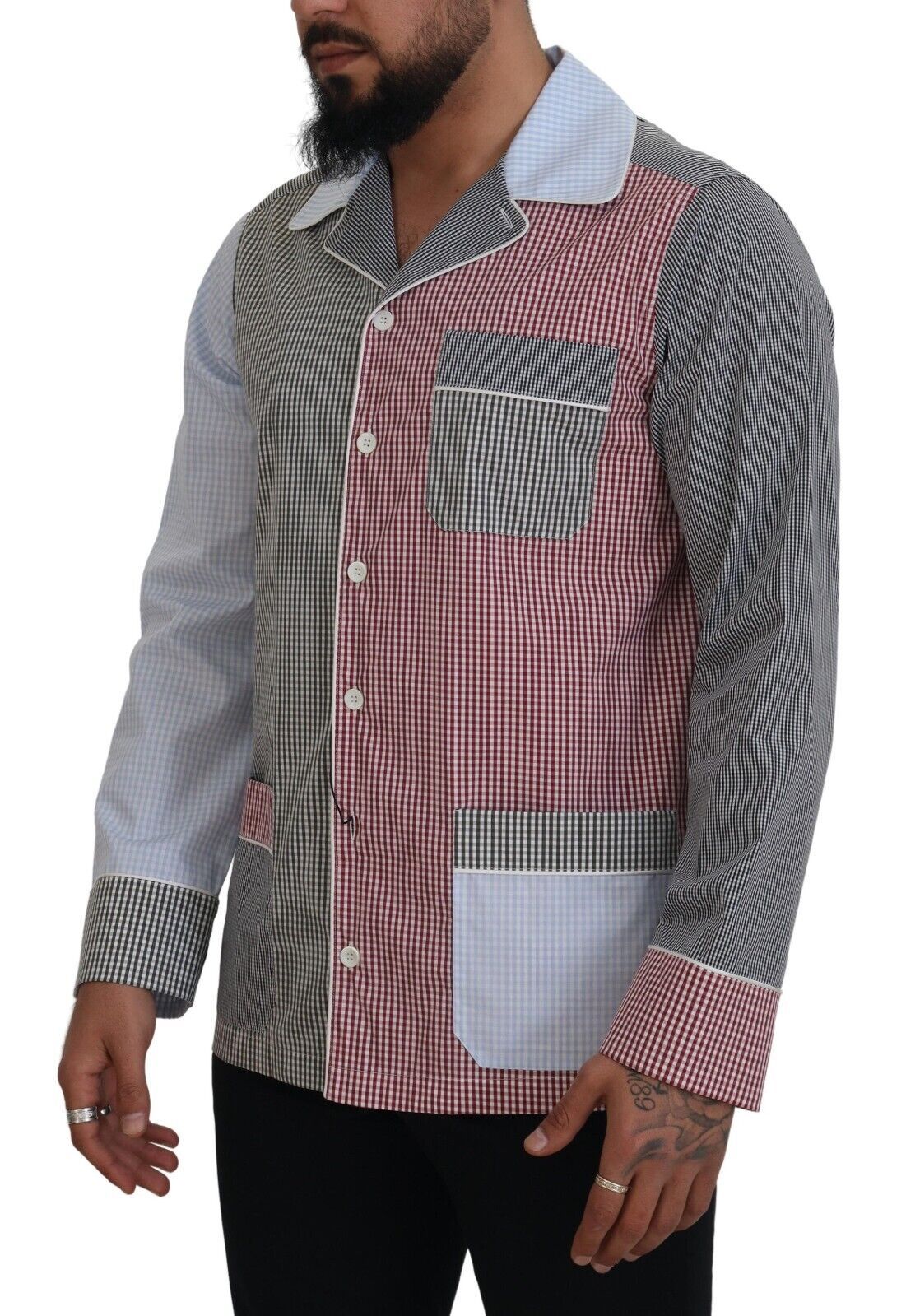 Dolce & Gabbana Multicolor Patchwork Cotton Long Sleeves Shirt Dolce & Gabbana