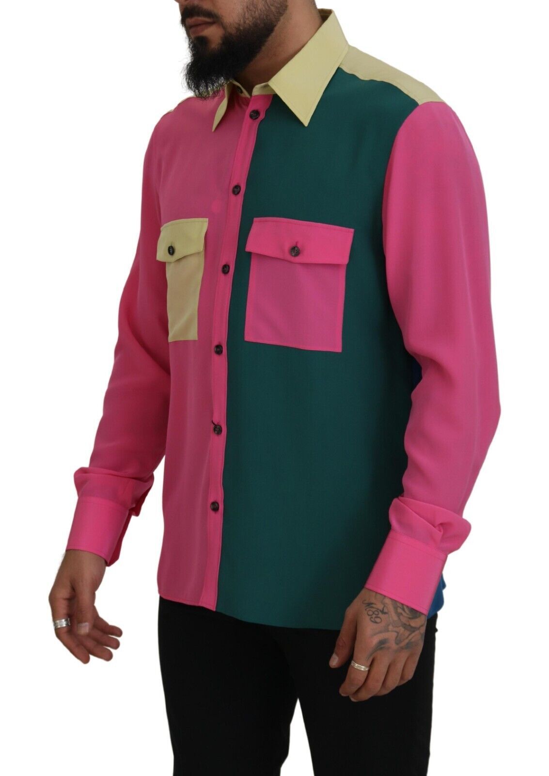 Dolce & Gabbana Multicolor Patchwork Silk Button Down Shirt Dolce & Gabbana